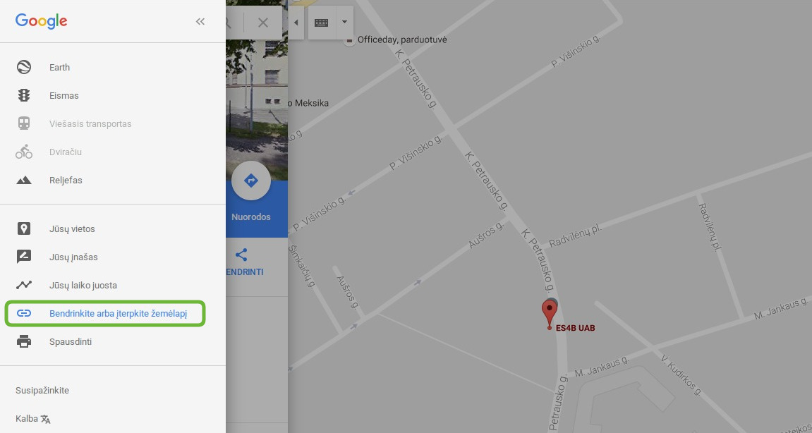 Bendrinti arba įterpti į svetainę Google Maps žemėlapį